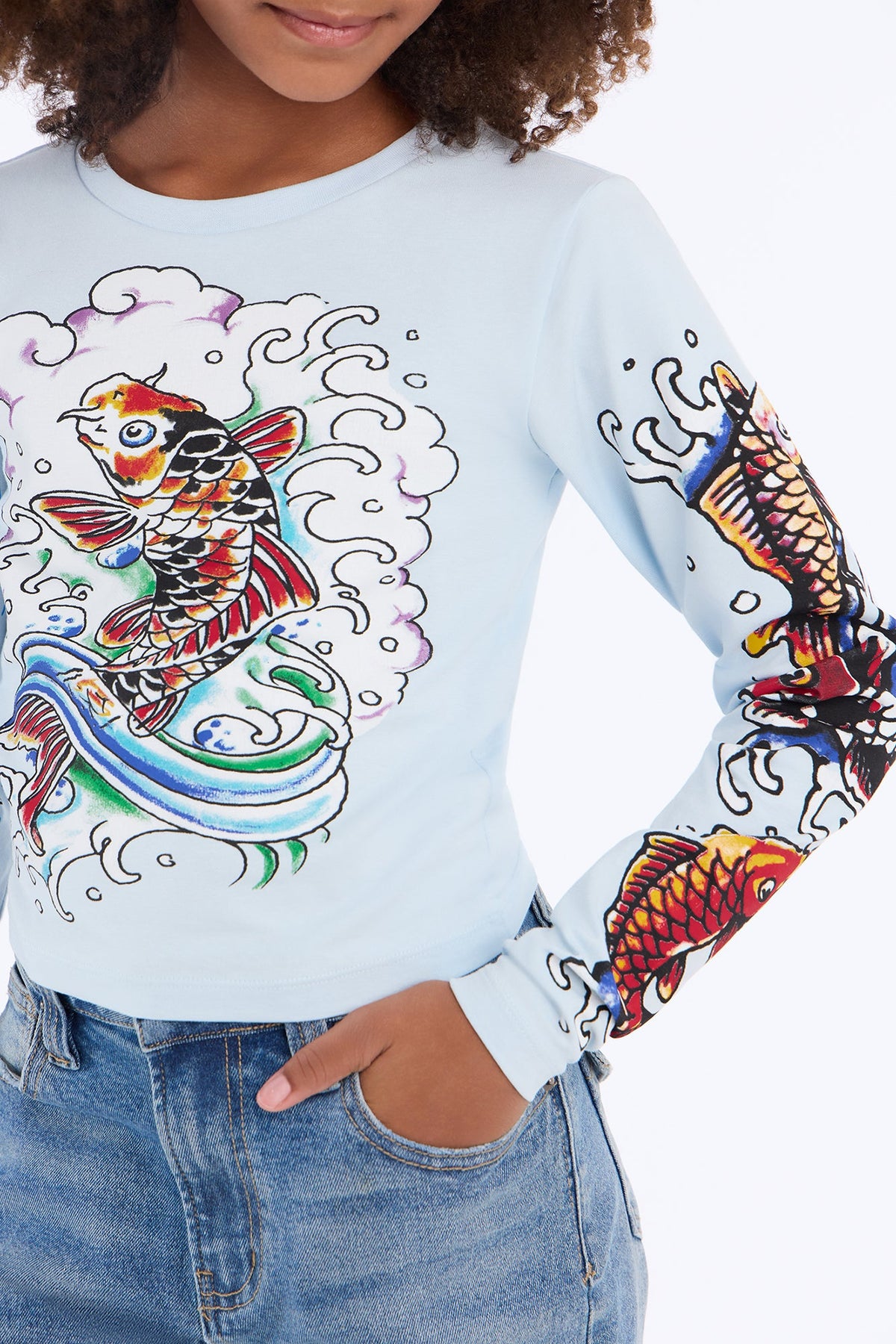 Mini Ed Hardy Koi Fish Long Sleeve Tee - Light Blue