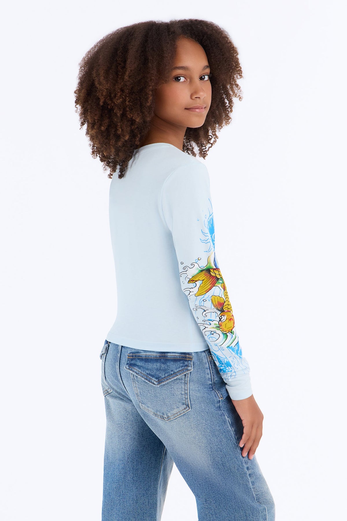 Mini Ed Hardy Koi Fish Long Sleeve Tee - Light Blue