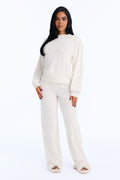 Frosted Darling Embossed Velour Sweatshirt PJ Pant Set - Cream