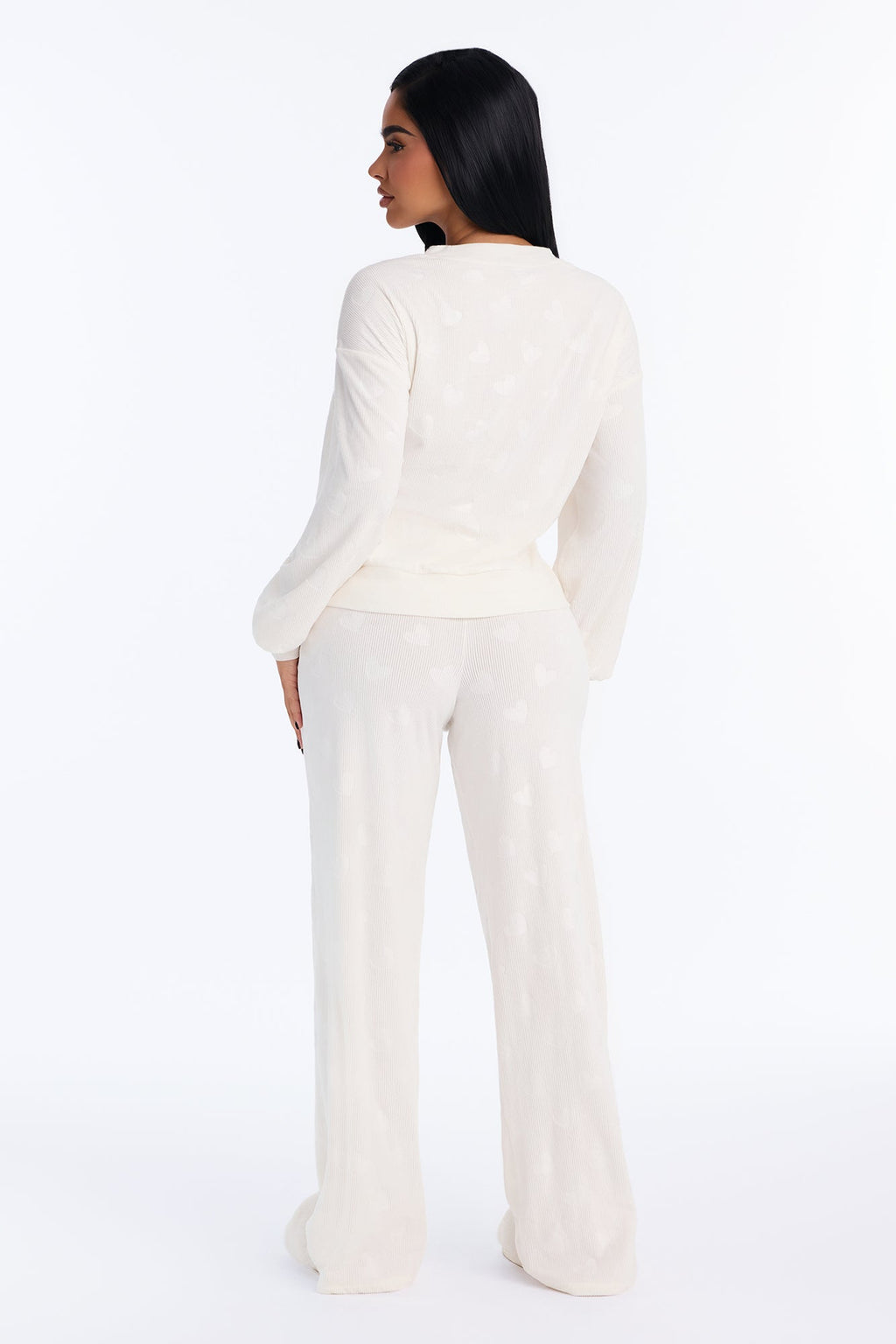 Frosted Darling Embossed Velour Sweatshirt PJ Pant Set - Cream