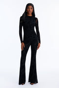 Dream Date Flocked Long Sleeve Jumpsuit - Black