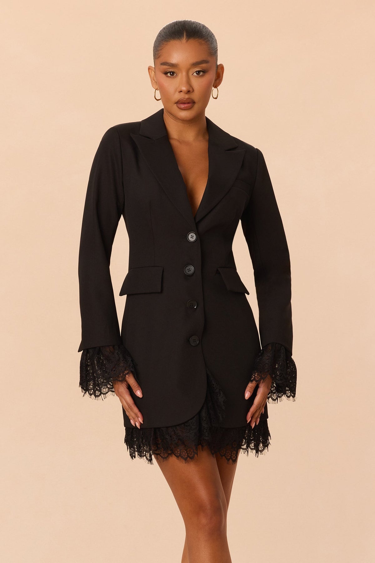 Fast Lane Lace Trim Blazer Mini Dress - Black