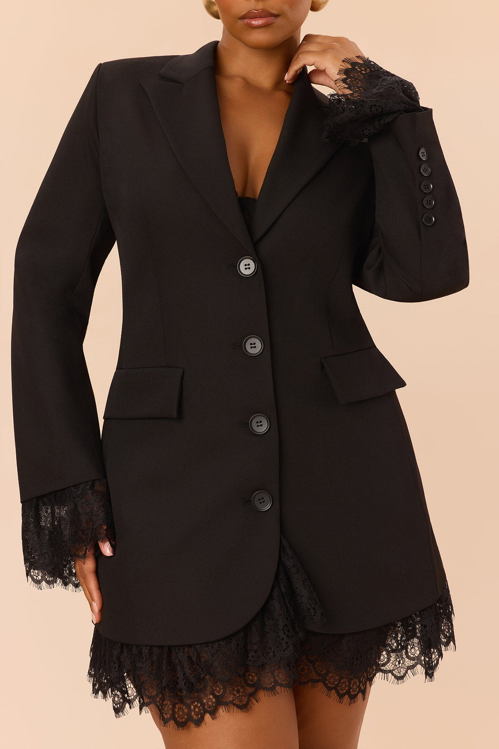 Fast Lane Lace Trim Blazer Mini Dress - Black