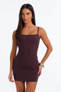 Chelsea Snatched Mini Dress - Chocolate