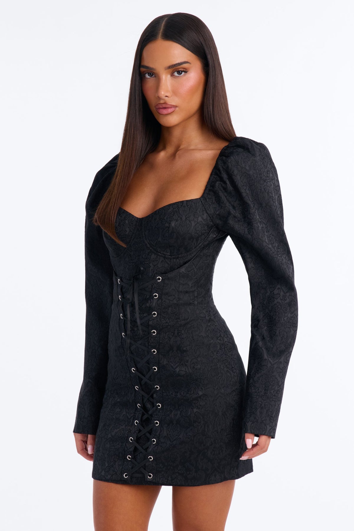 Bad Romance Jacquard Mini Dress - Black
