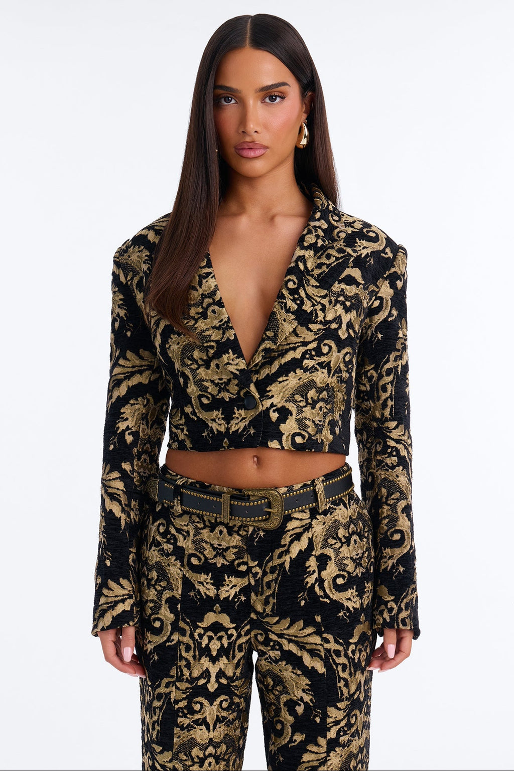 Celestia Tapestry Belted Pant Set - Black/Gold