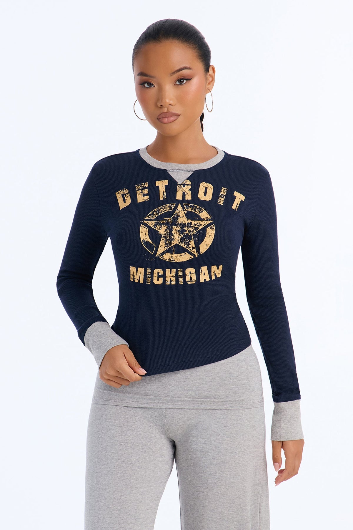 Michigan Contrast Thermal Long Sleeve Tee - Navy/combo