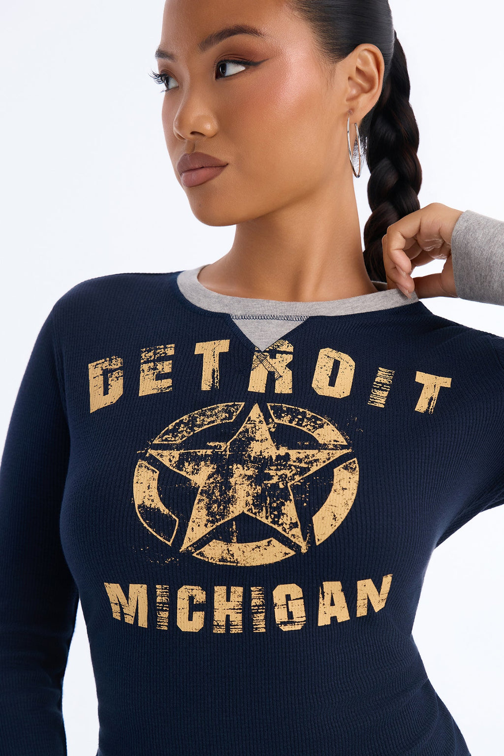 Michigan Contrast Thermal Long Sleeve Tee - Navy/combo