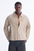 Relaxed Stripe Collar Point Button Up Shirt - Cream/combo