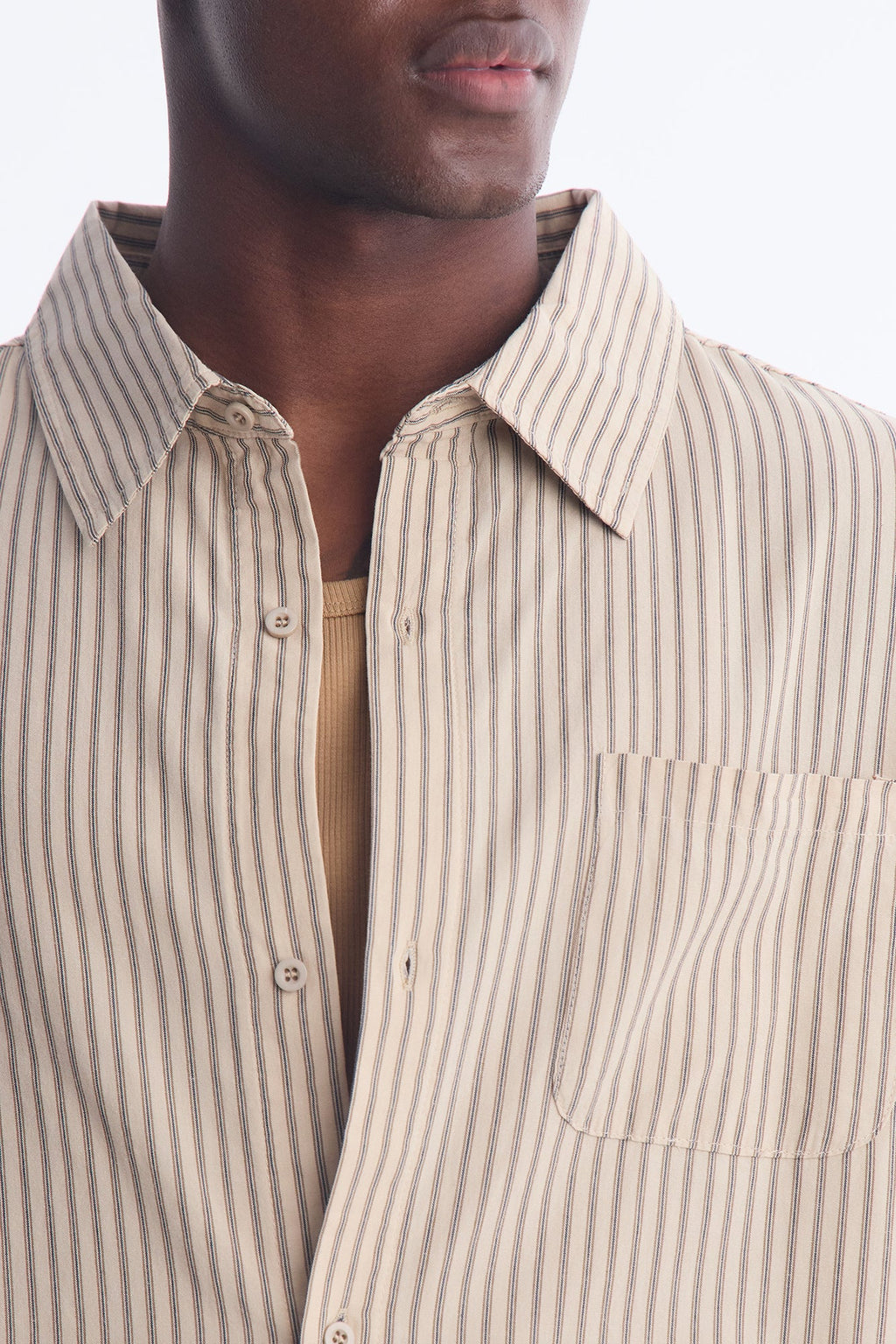 Relaxed Stripe Collar Point Button Up Shirt - Cream/combo