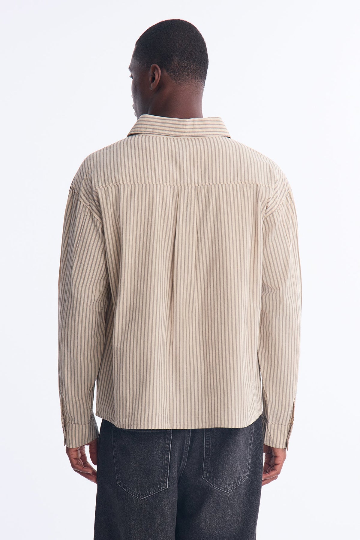 Relaxed Stripe Collar Point Button Up Shirt - Cream/combo