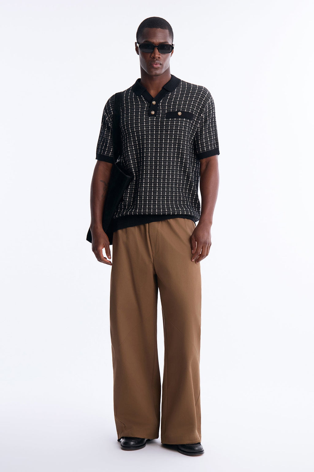 Two Button Relaxed Sweater Polo - Black/combo