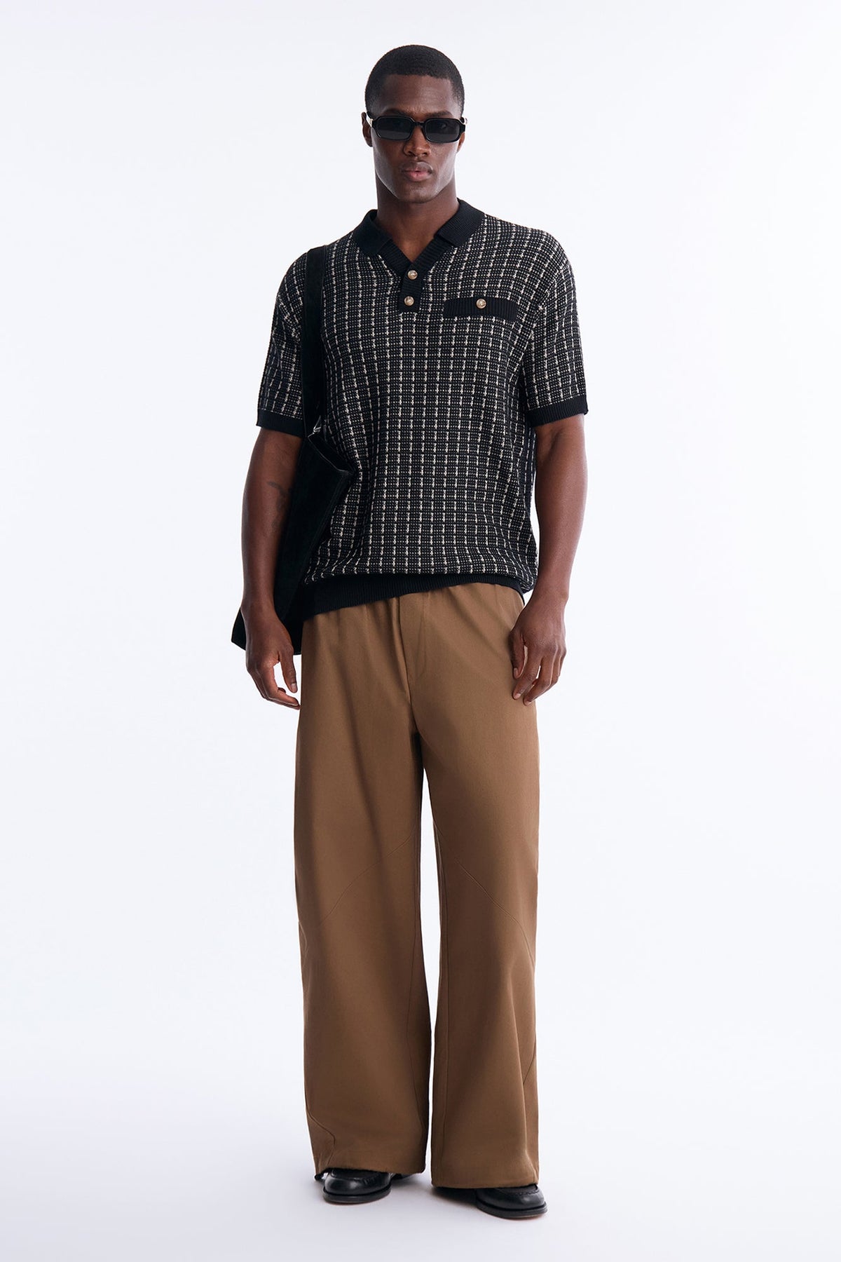 Two Button Relaxed Sweater Polo - Black/combo