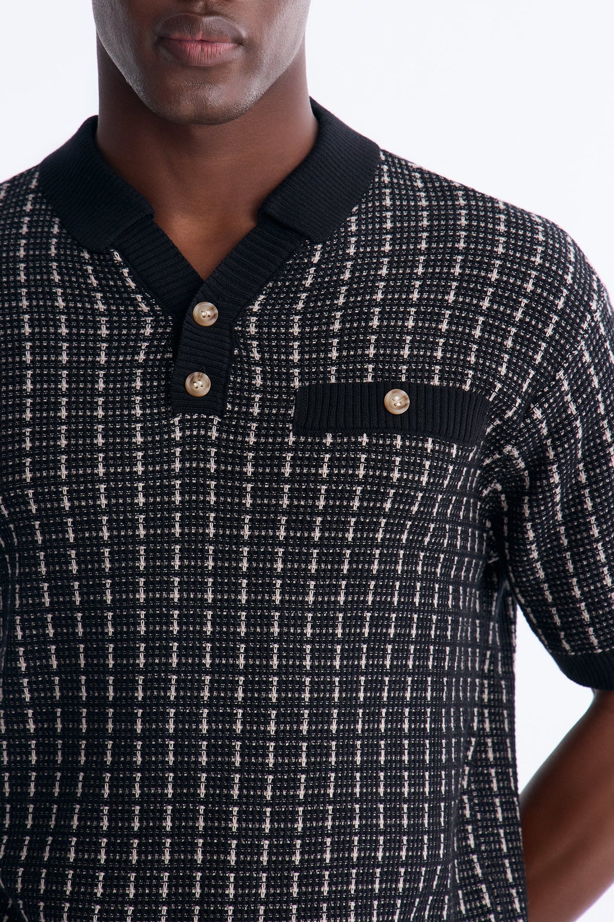 Two Button Relaxed Sweater Polo - Black/combo