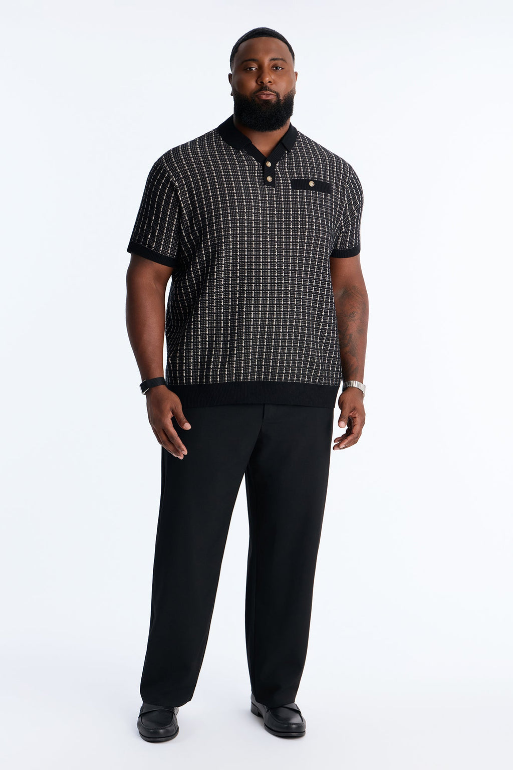 Two Button Relaxed Sweater Polo - Black/combo