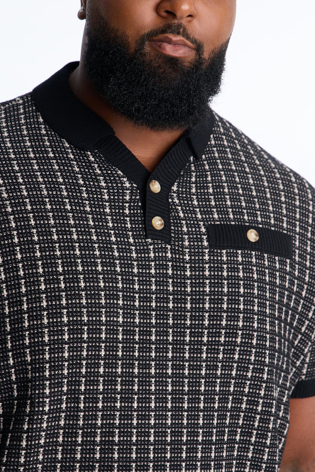 Two Button Relaxed Sweater Polo - Black/combo