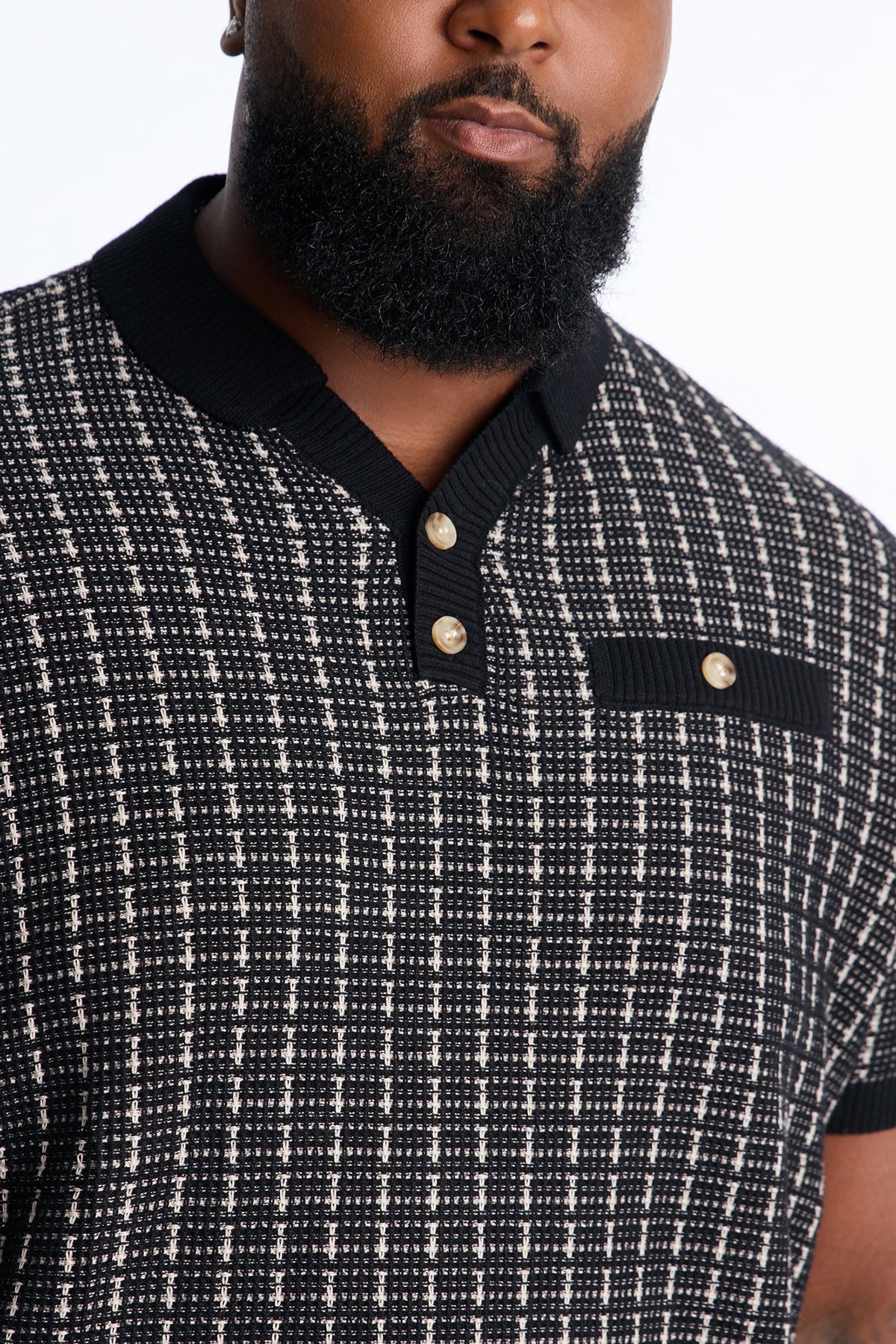 Two Button Relaxed Sweater Polo - Black/combo