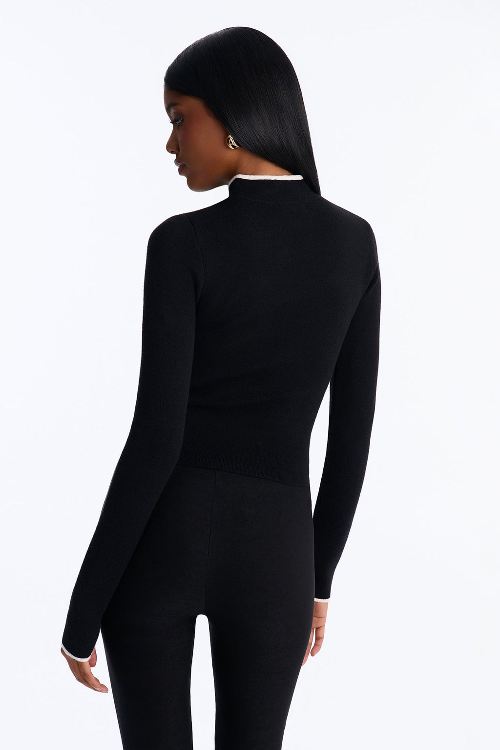 Lui Mock Neck Long Sleeve Pullover Sweater - Black/White