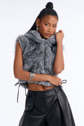 Playing With Fire Faux Fur Cropped Vest - Grey