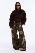 Sienna Shaggy Faux Fur Jacket - Chocolate