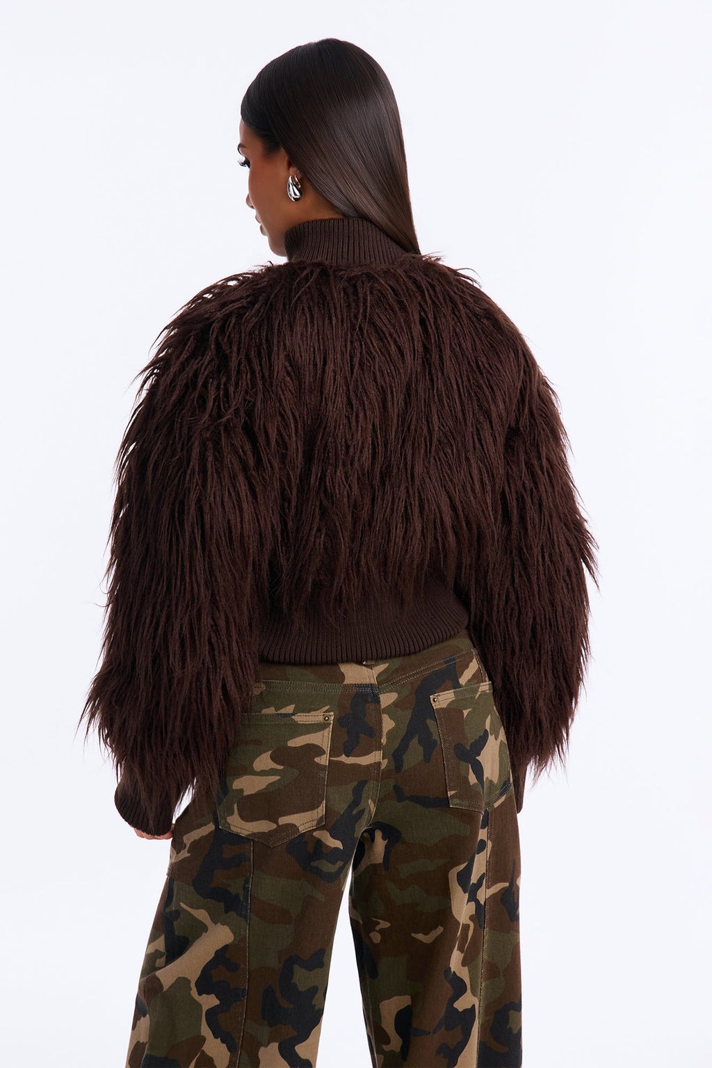 Sienna Shaggy Faux Fur Jacket - Chocolate