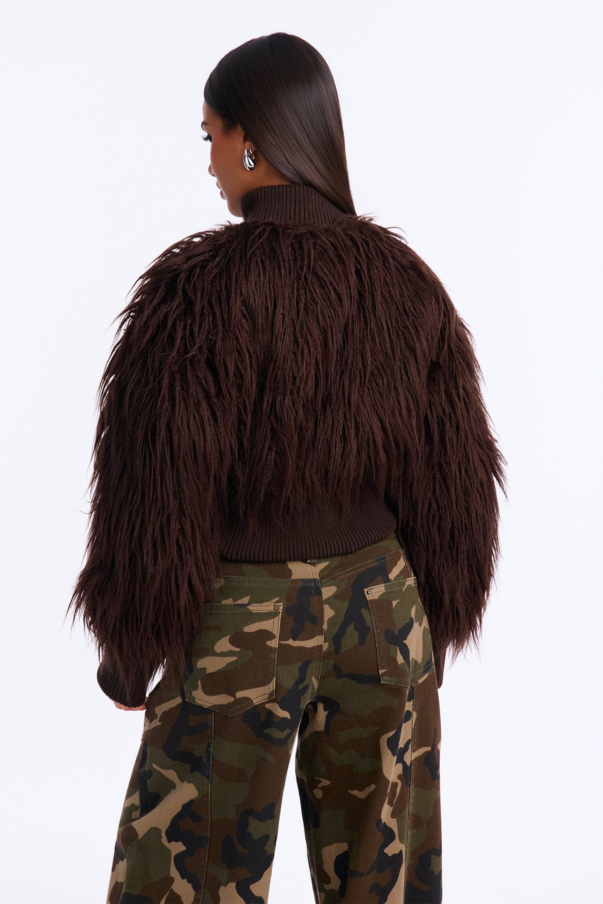 Sienna Shaggy Faux Fur Jacket - Chocolate