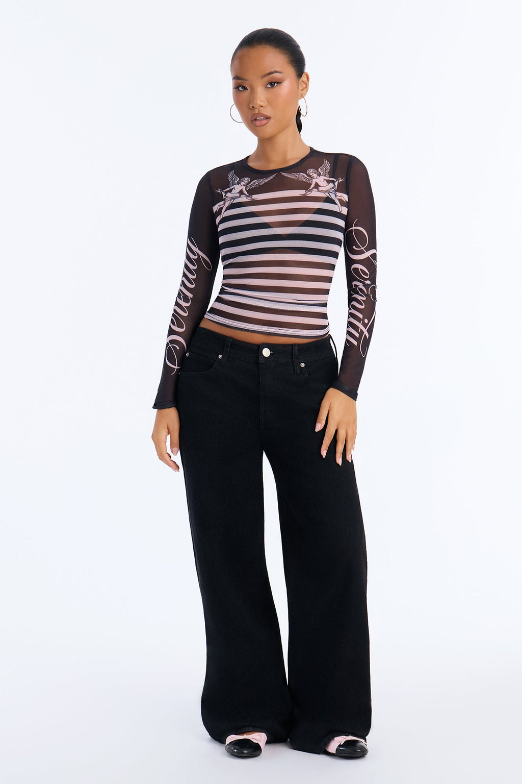 Cherubs Watch Over Mesh Top - Black/combo