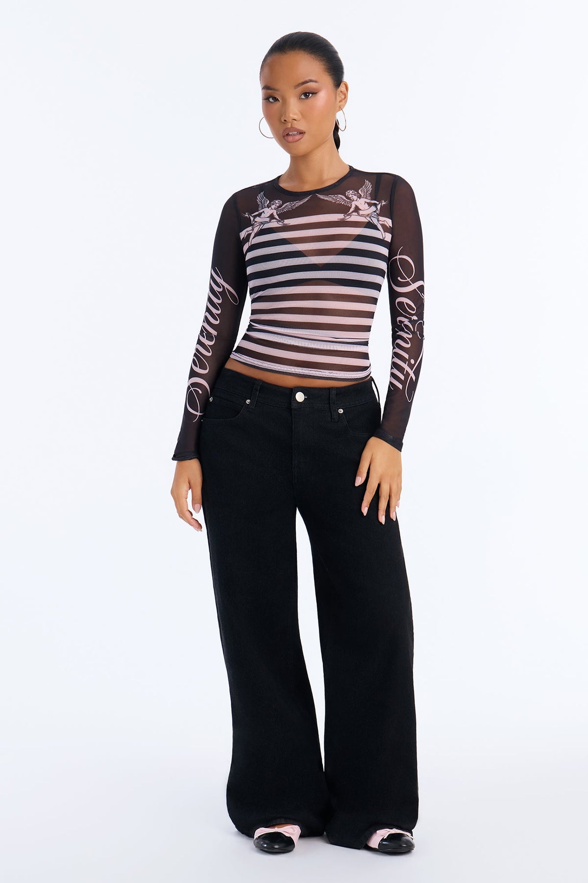 Cherubs Watch Over Mesh Top - Black/combo