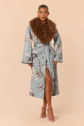 Worth Watching Embroidered Satin Coat - Slate Blue