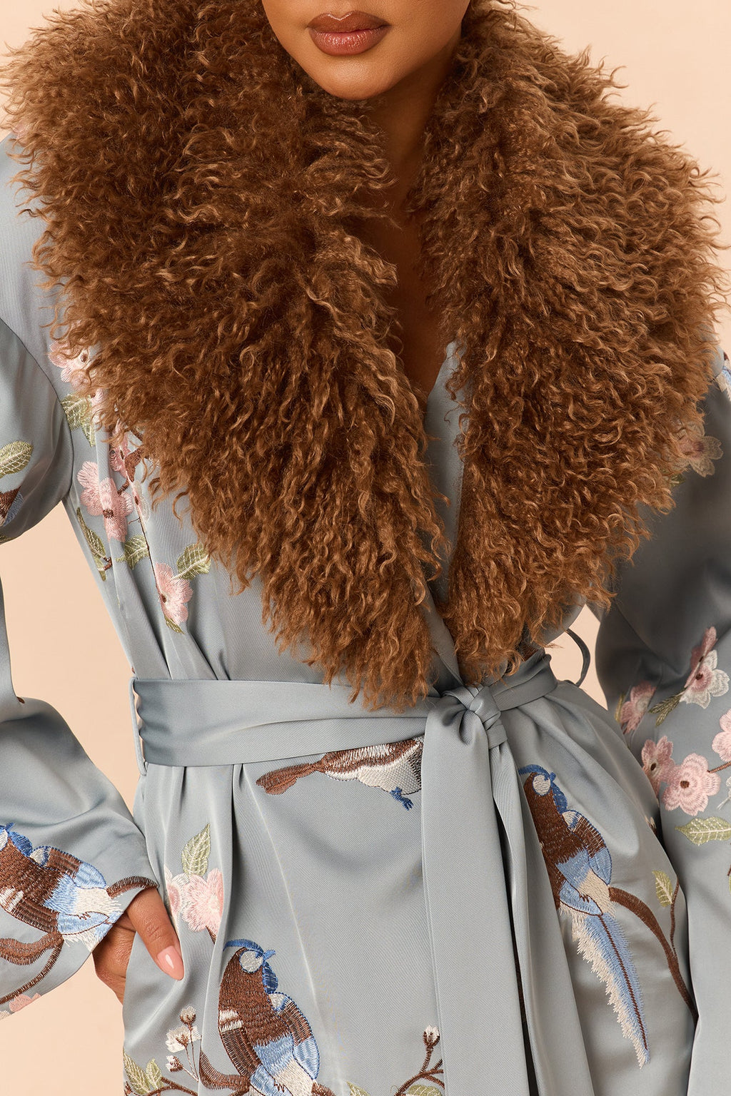 Worth Watching Embroidered Satin Coat - Slate Blue