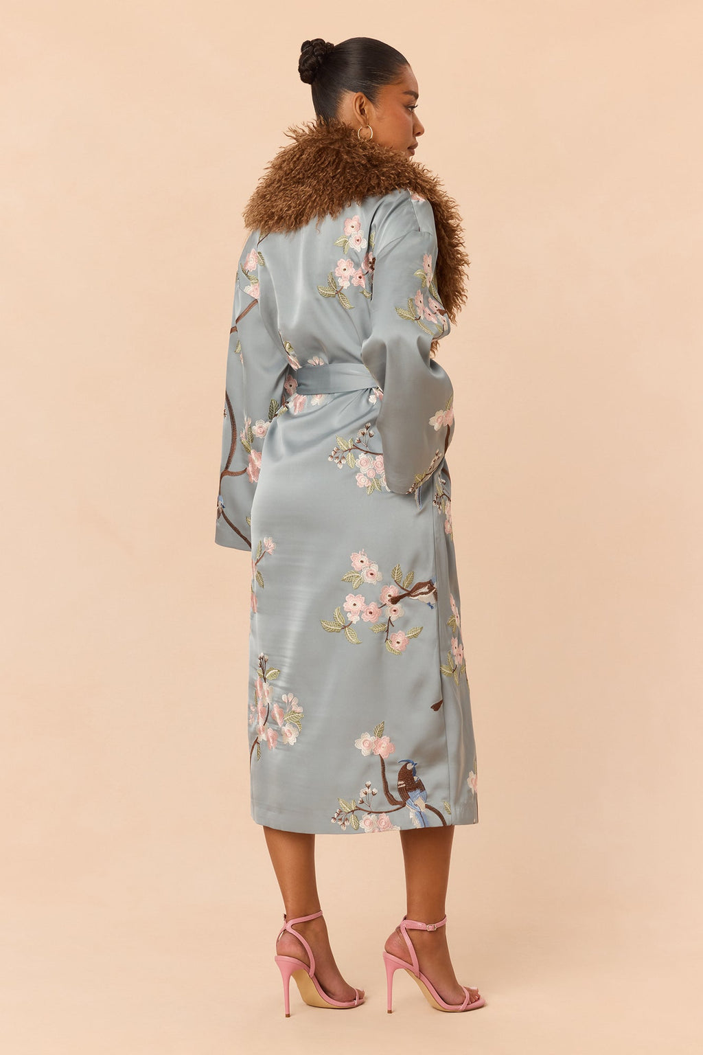 Worth Watching Embroidered Satin Coat - Slate Blue