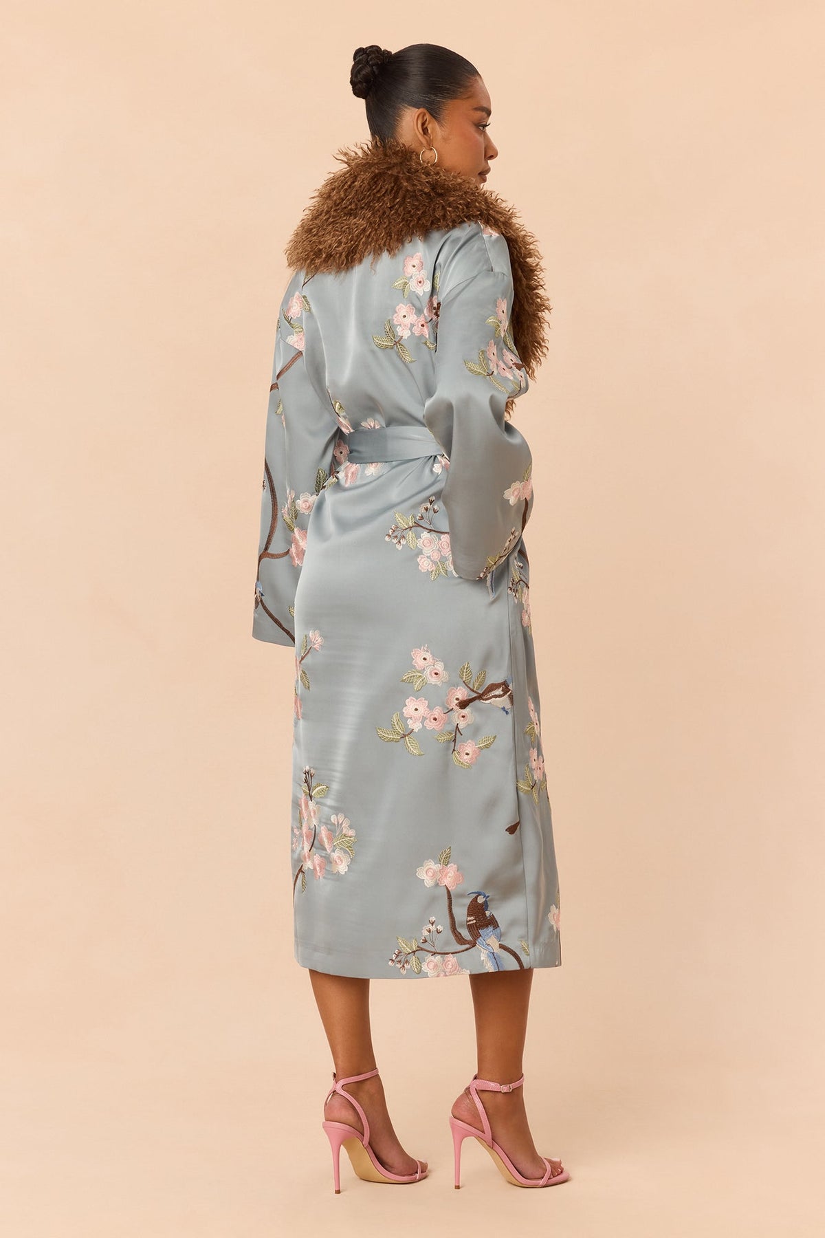 Worth Watching Embroidered Satin Coat - Slate Blue