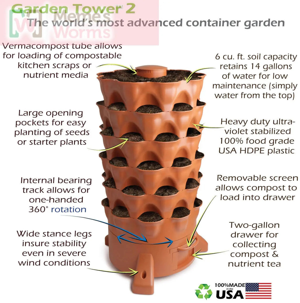 Garden Tower 2™, 50-Plant Composting Vertical Garden Planter (Dropship)