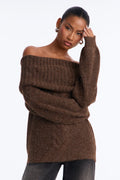 Cozy Confessions Off Shoulder Pullover Sweater - Mocha
