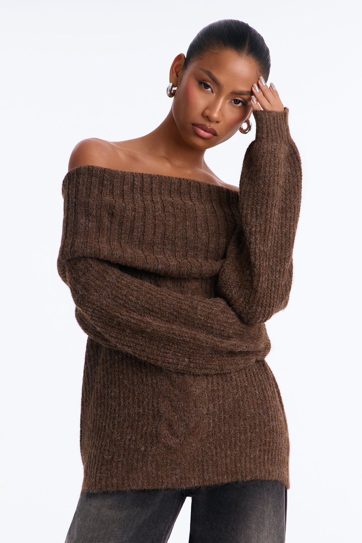 Cozy Confessions Off Shoulder Pullover Sweater - Mocha