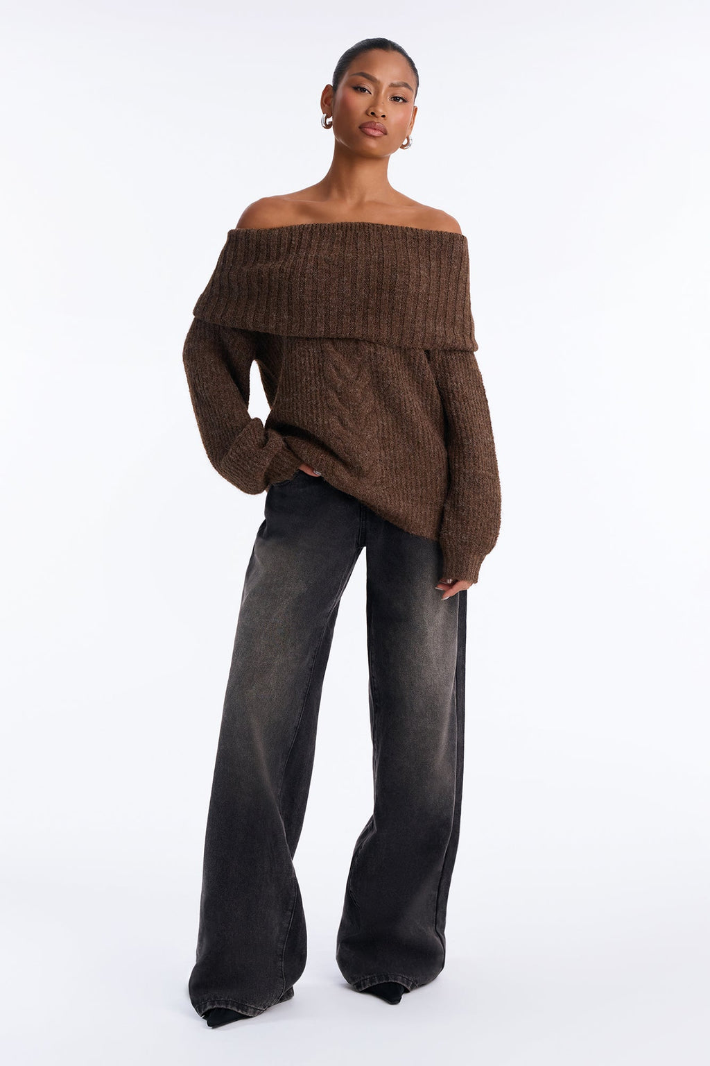 Cozy Confessions Off Shoulder Pullover Sweater - Mocha