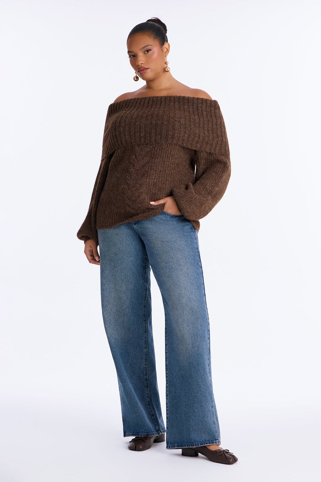Cozy Confessions Off Shoulder Pullover Sweater - Mocha