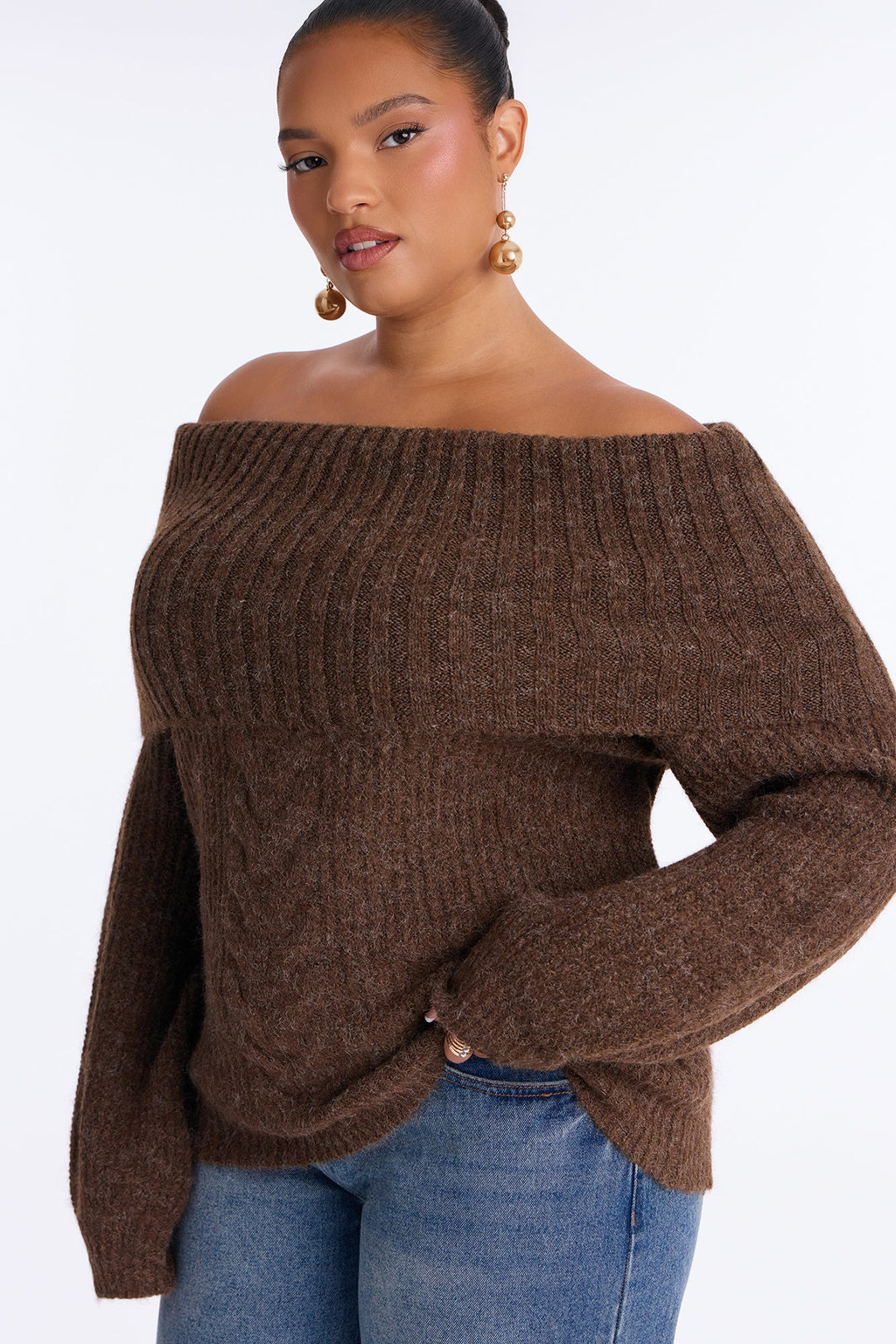 Cozy Confessions Off Shoulder Pullover Sweater - Mocha