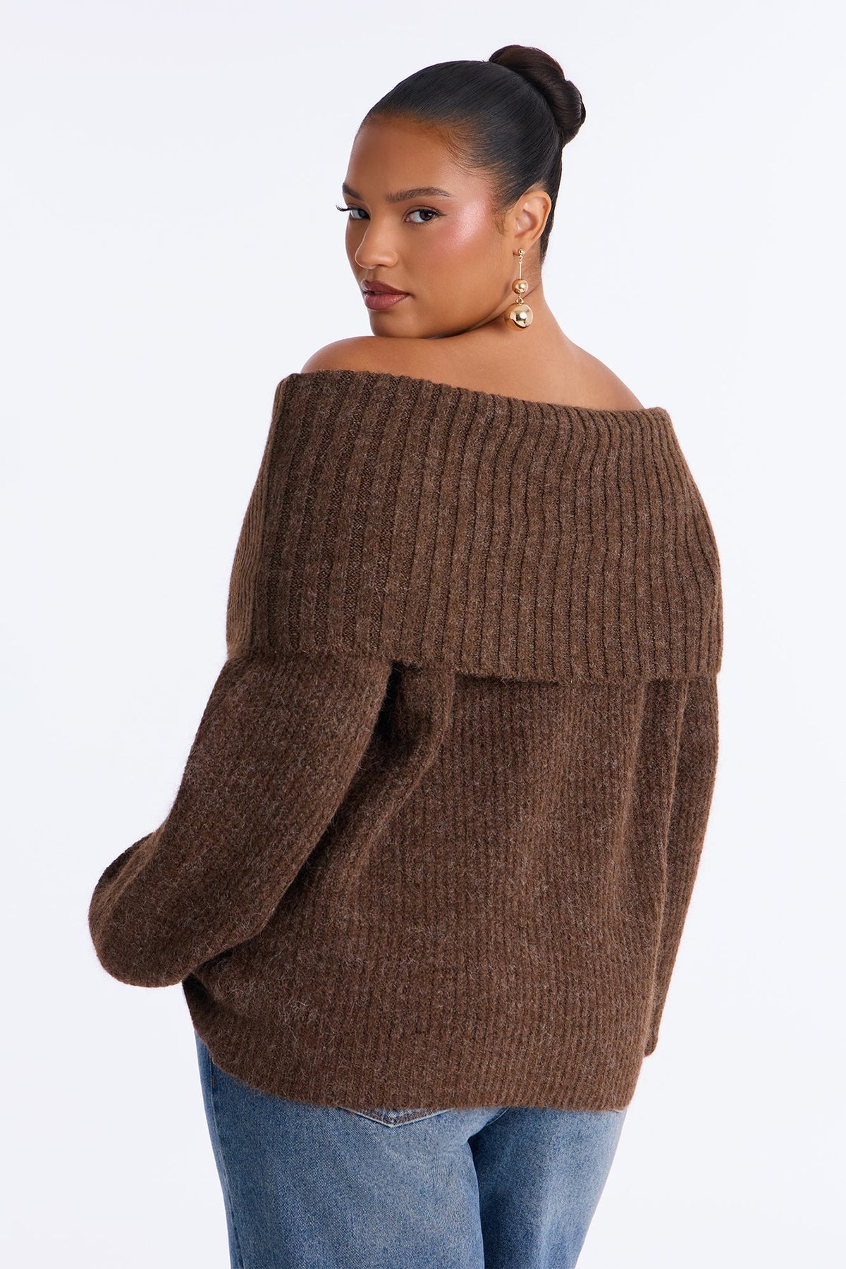 Cozy Confessions Off Shoulder Pullover Sweater - Mocha