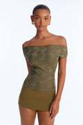 In Full Bloom Off The Shoulder Top - Olive