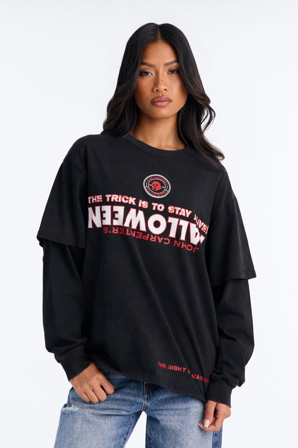 Halloween Reversed Logo Layered Tee - Black