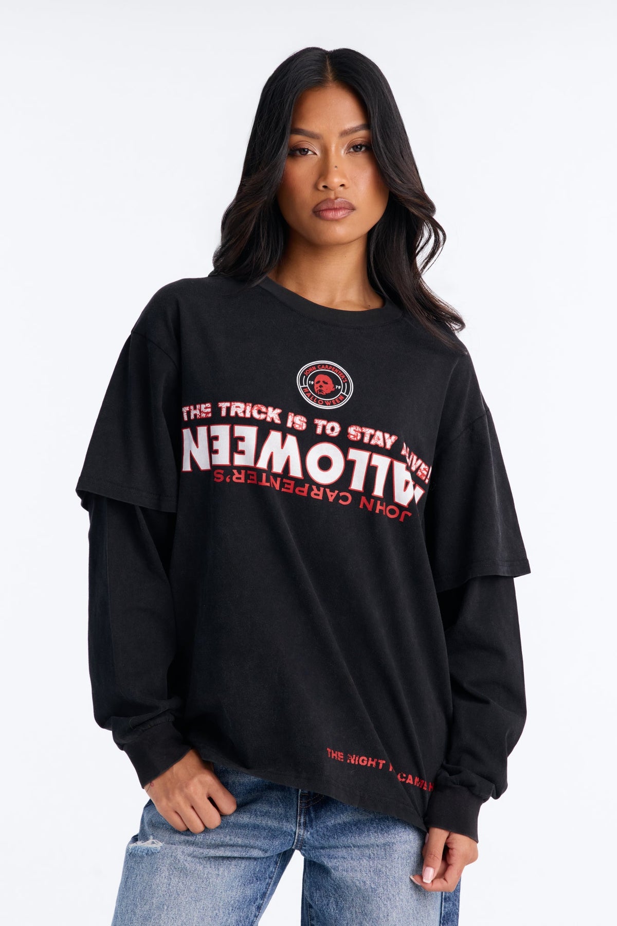 Halloween Reversed Logo Layered Tee - Black
