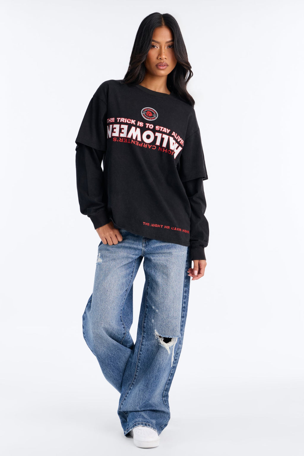 Halloween Reversed Logo Layered Tee - Black