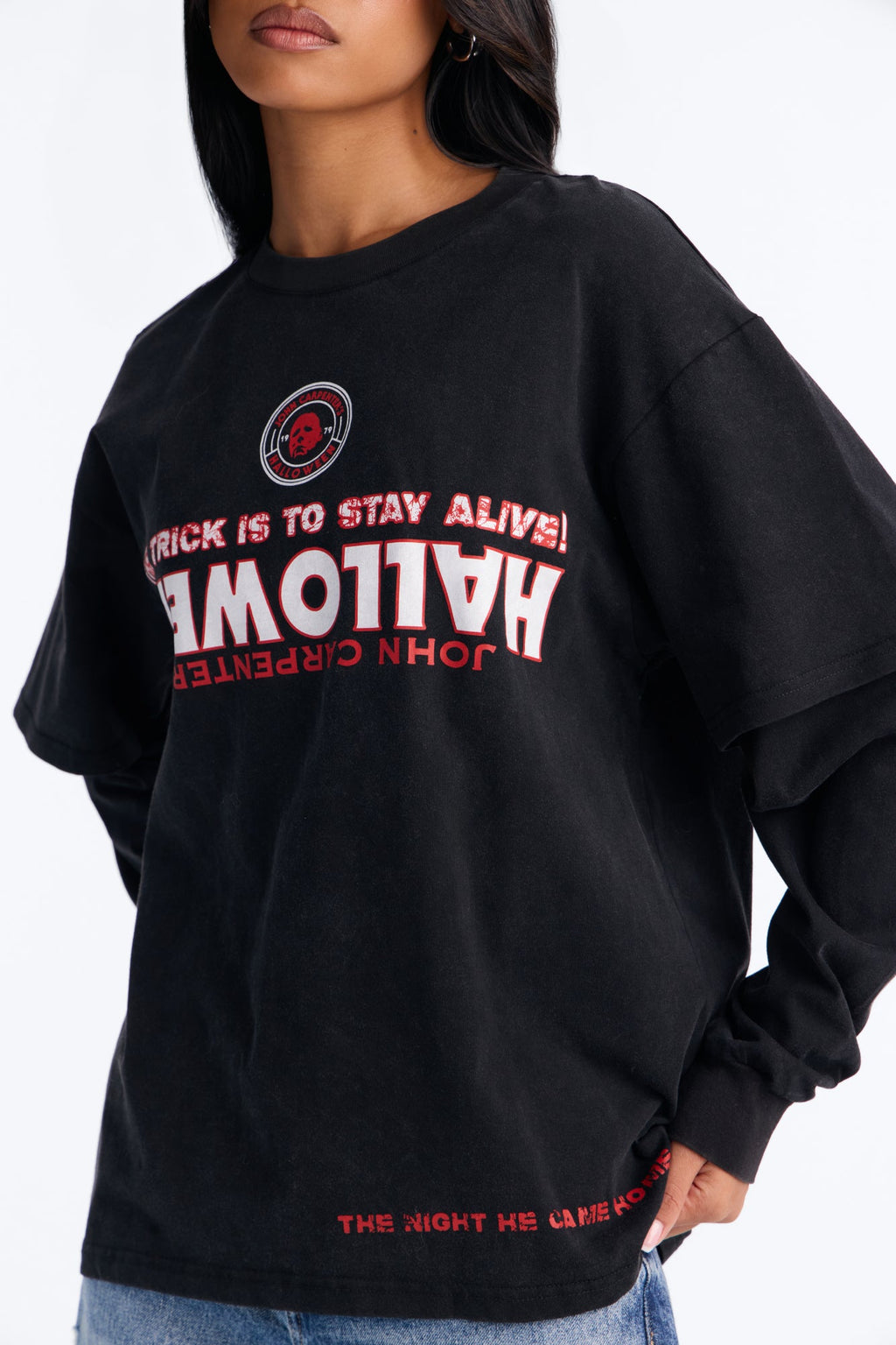Halloween Reversed Logo Layered Tee - Black