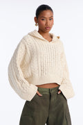 Fall Feels Only Chunky Yarn Hooded Sweater - Ivory