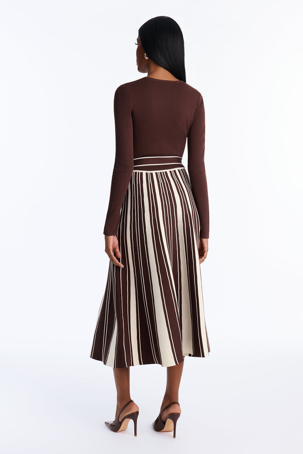 Danica A Line Knit Long Sleeve Midi Dress - Brown/combo