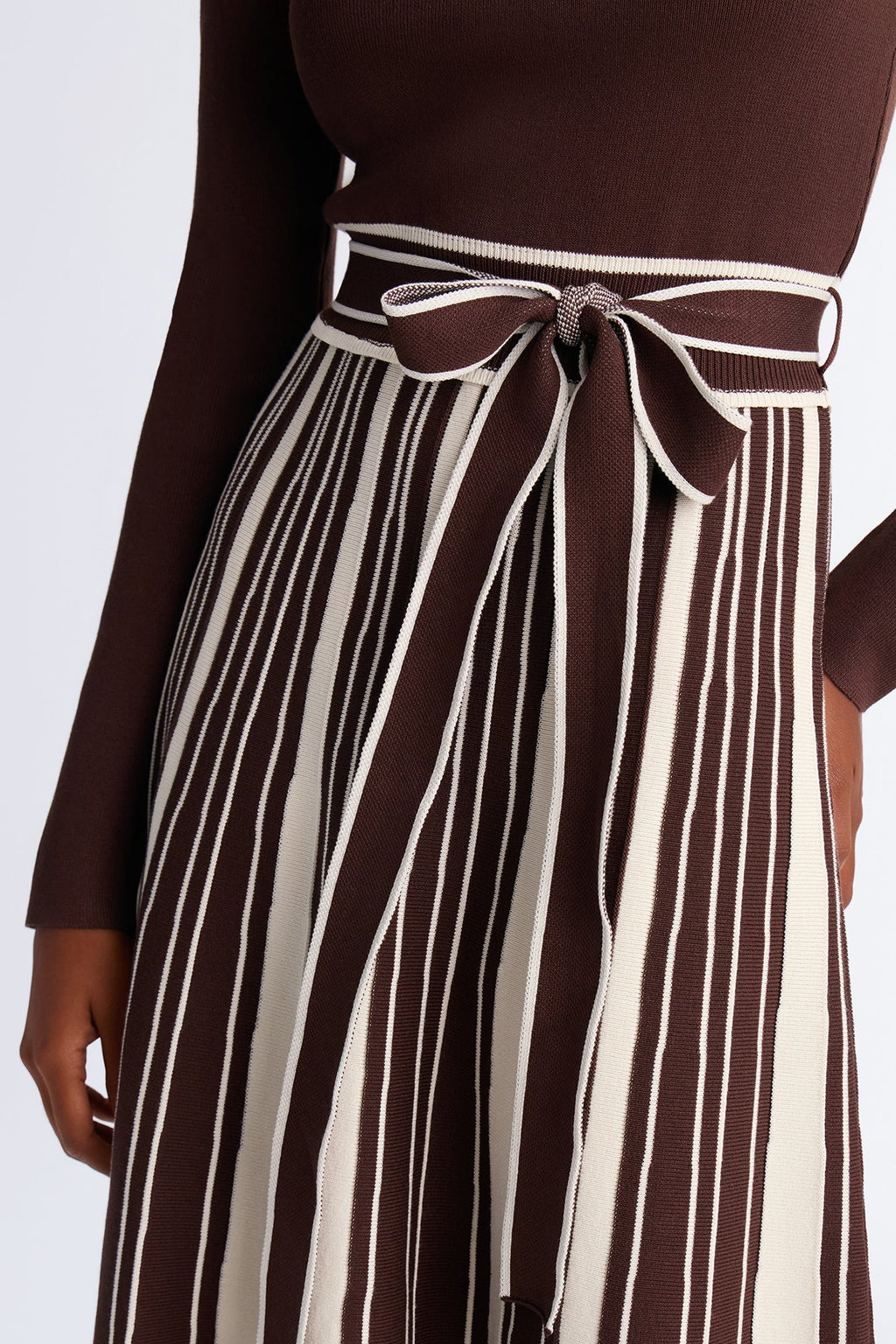 Danica A Line Knit Long Sleeve Midi Dress - Brown/combo