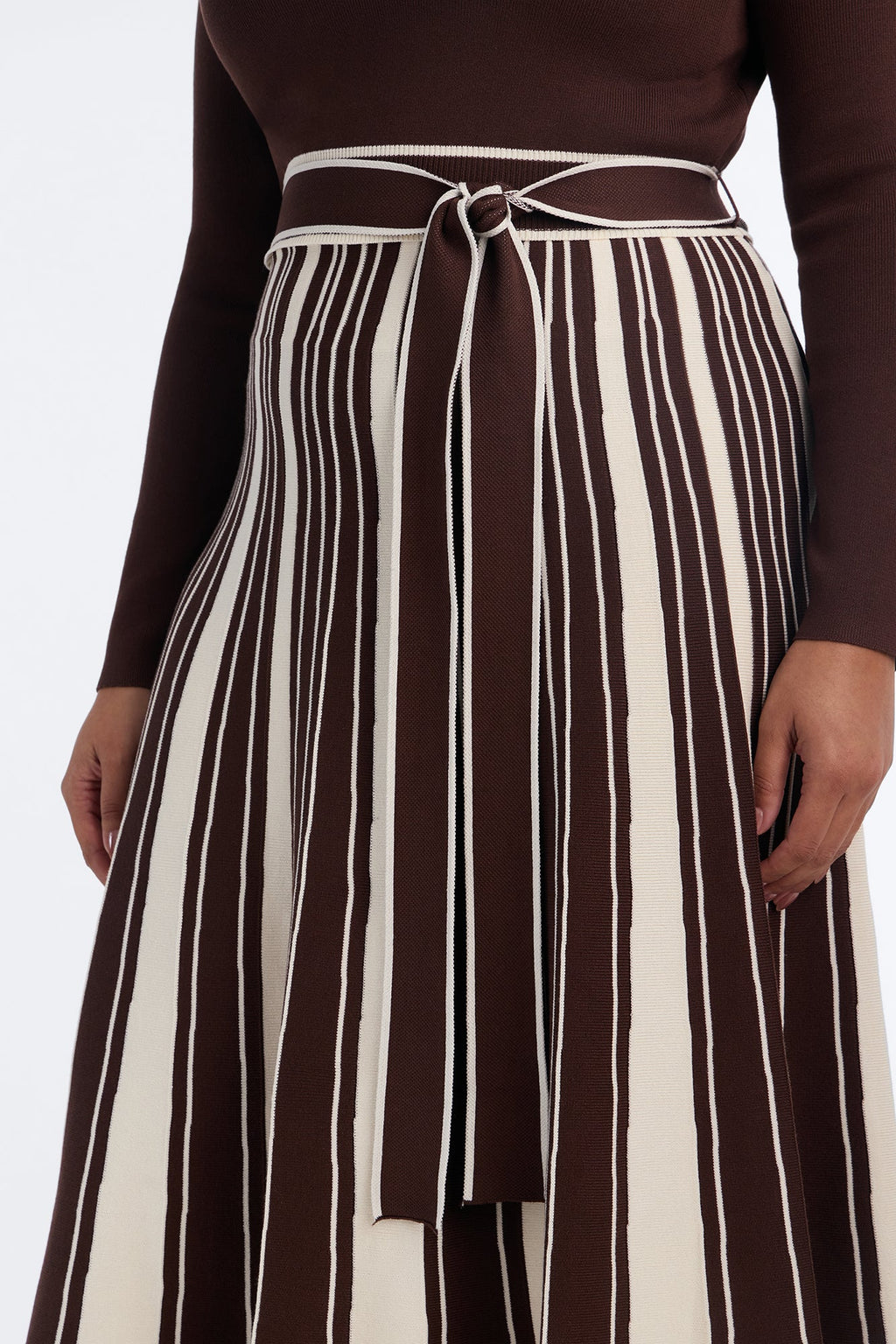Danica A Line Knit Long Sleeve Midi Dress - Brown/combo