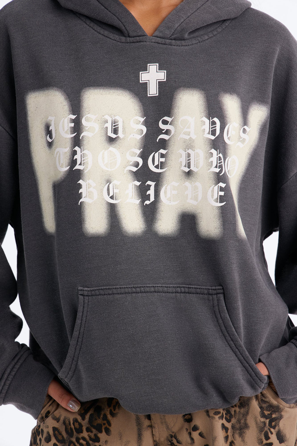 Believe In Jesus Washed Pullover Hoodie - Black