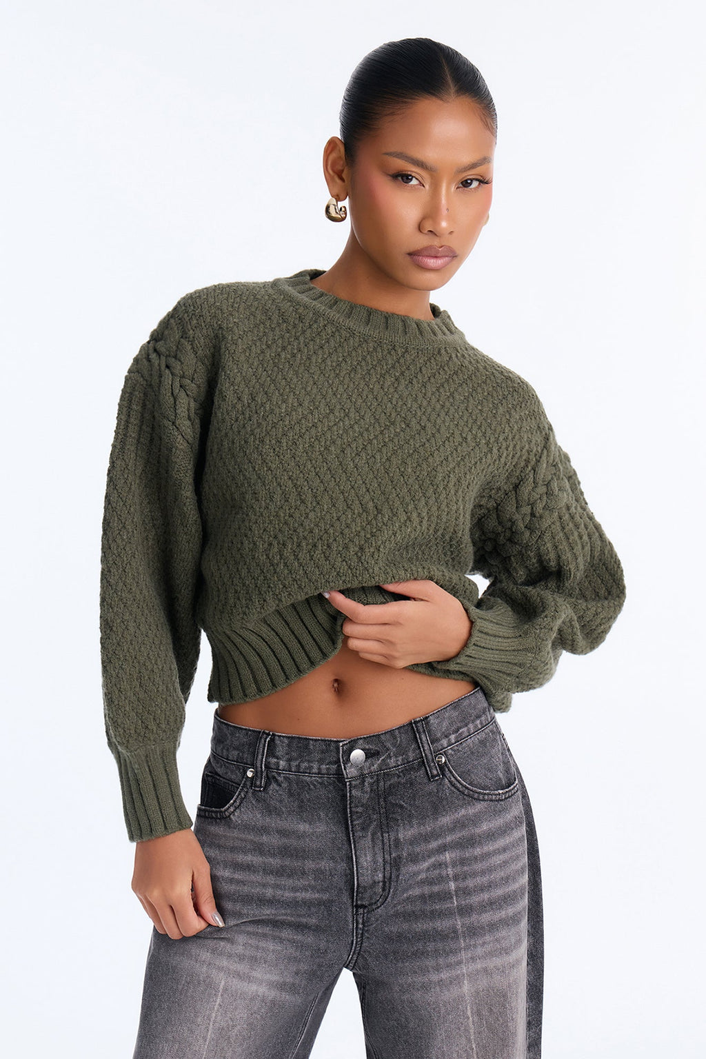 Cassie Chunky Knit Pullover Sweater - Olive